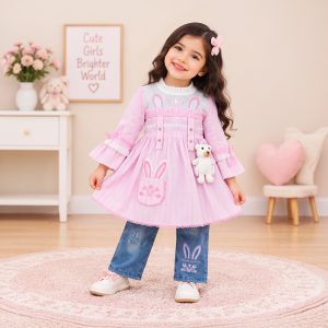 Bunny Patch Work Frock & Denim Jeans Set
