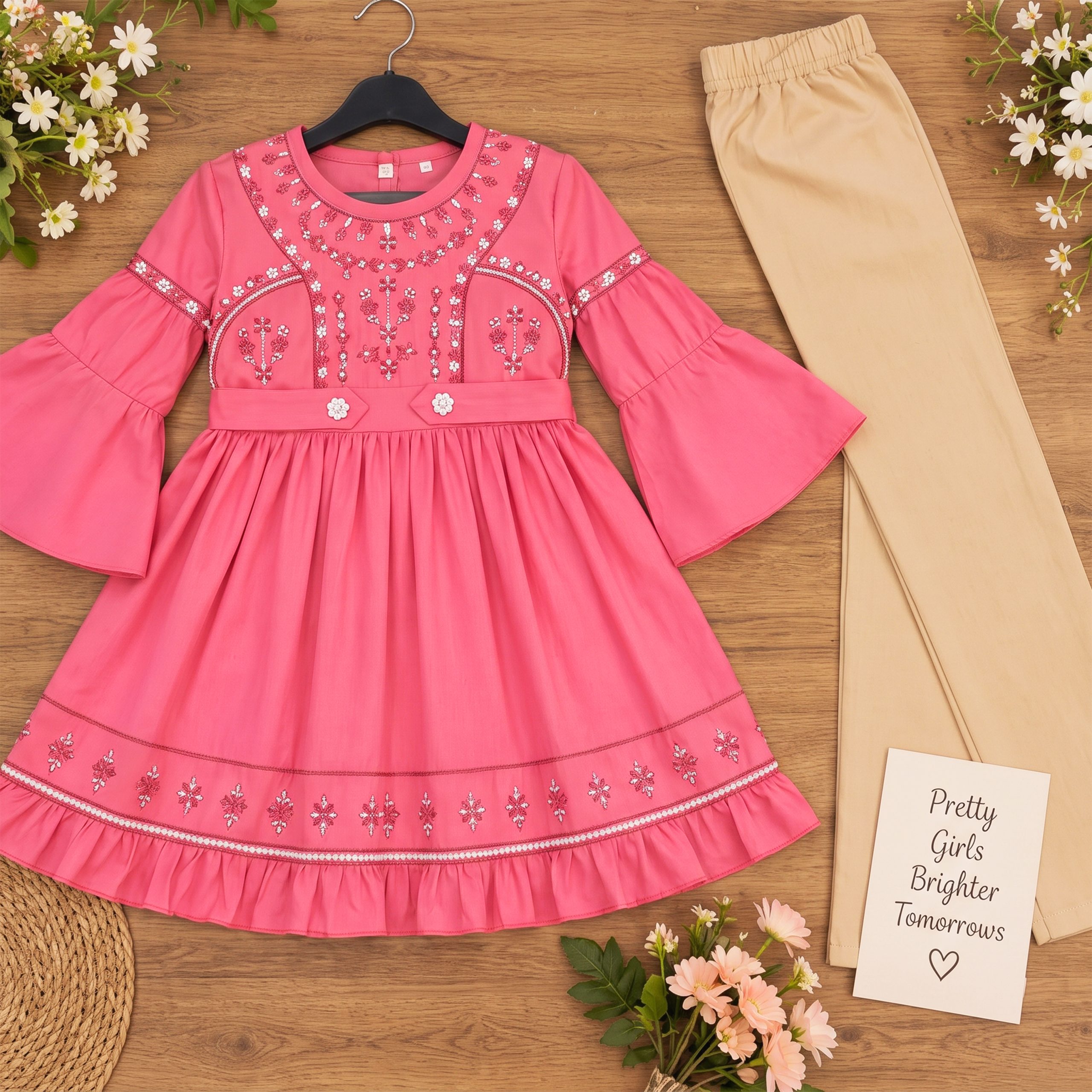 Embellished Bell-Sleeve Frock & Trousers Set - Image 8