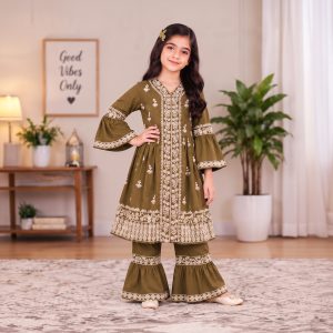 Embroidered Frock & Gharara Trouser Set