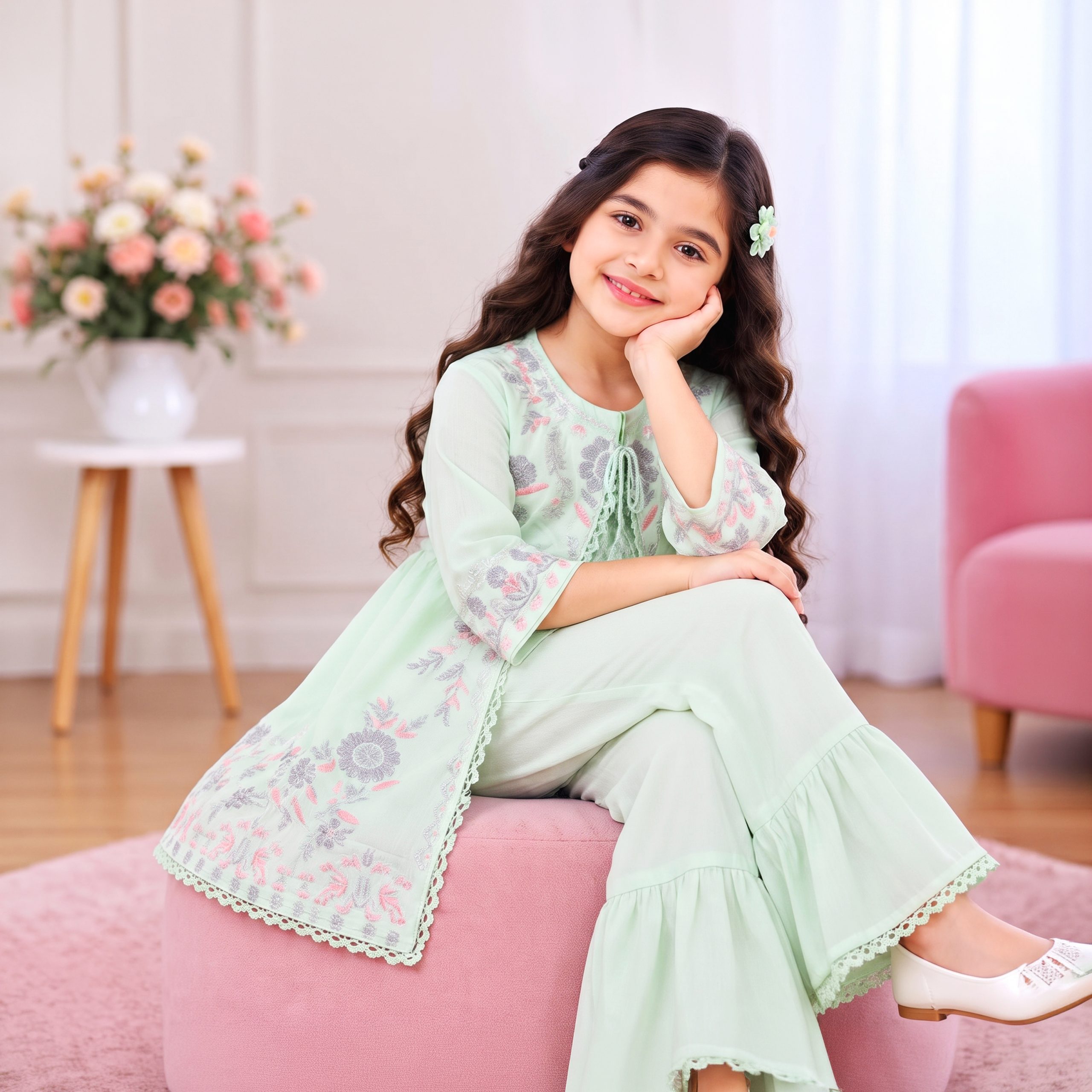 Embroidered Open-Jacket Kurti & Gharara Set