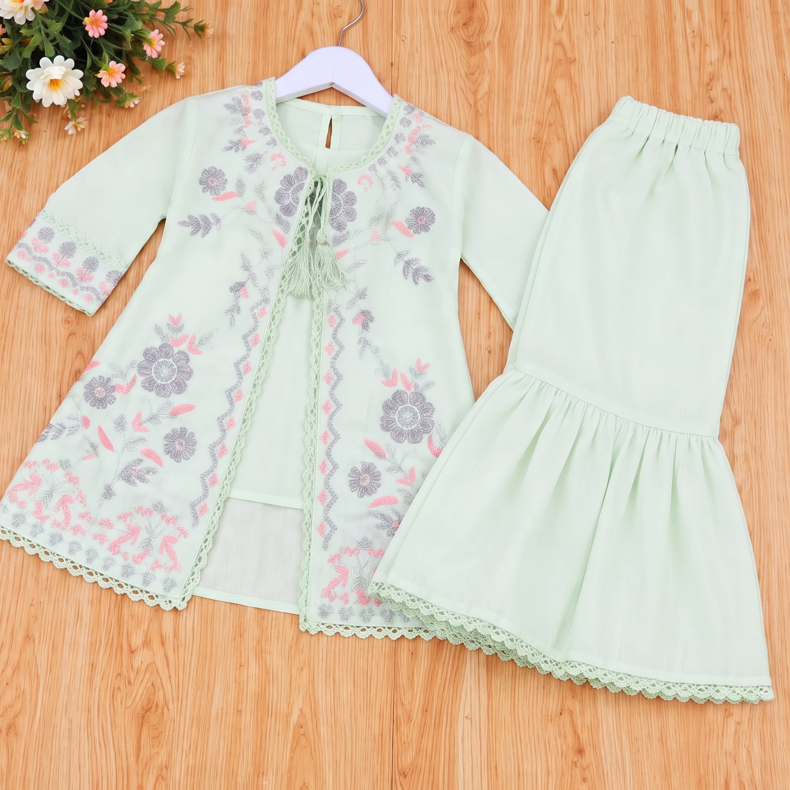 Embroidered Open-Jacket Kurti & Gharara Set - Image 11