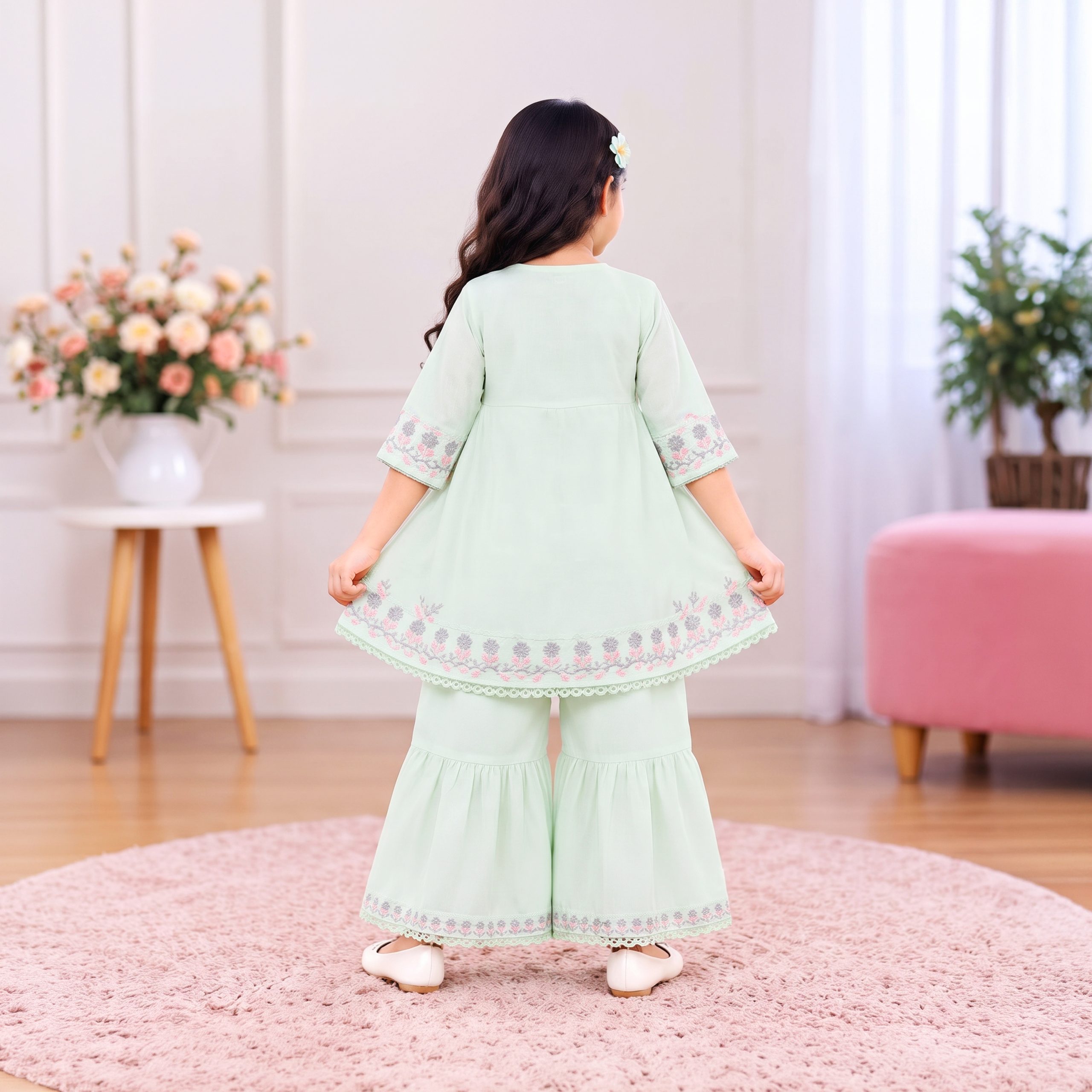 Embroidered Open-Jacket Kurti & Gharara Set - Image 2