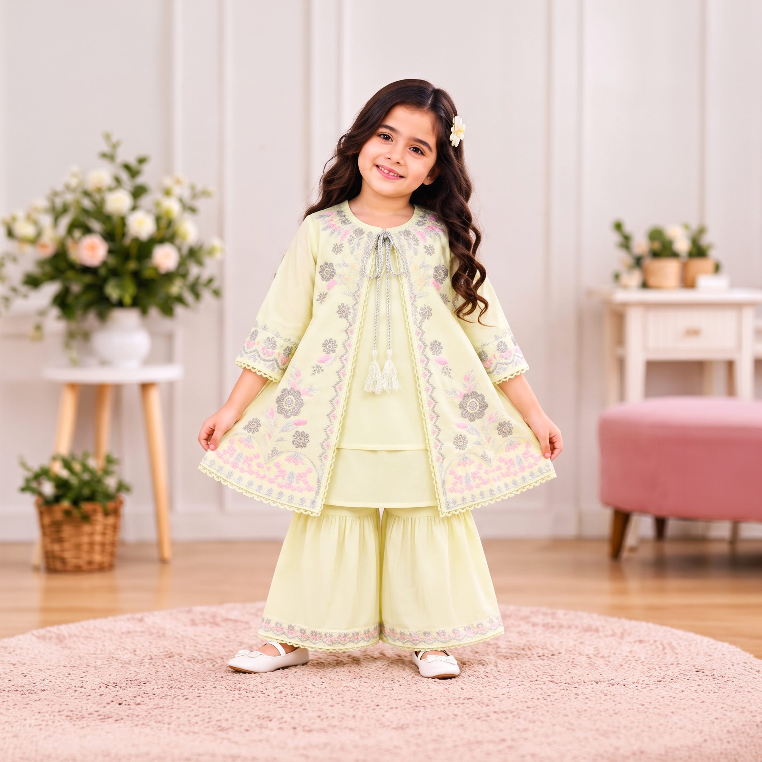 Embroidered Open-Jacket Kurti & Gharara Set - Image 7