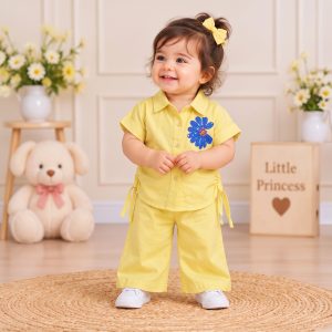 Floral Applique Shirt & Trousers Set