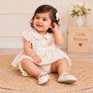 Floral Collar Frock & Cover Set