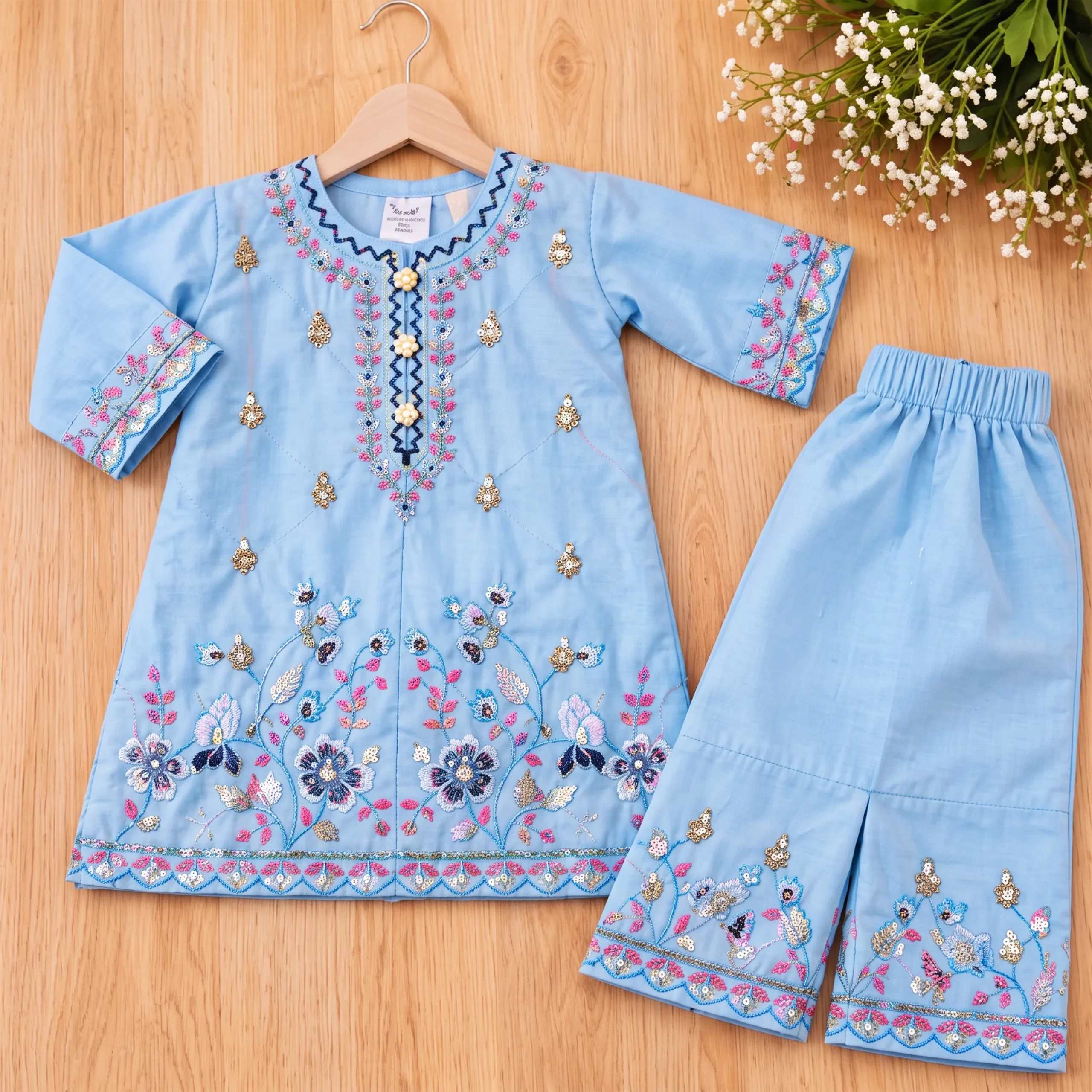 Floral Embroidered Kurti & Palazzo Set - Image 12