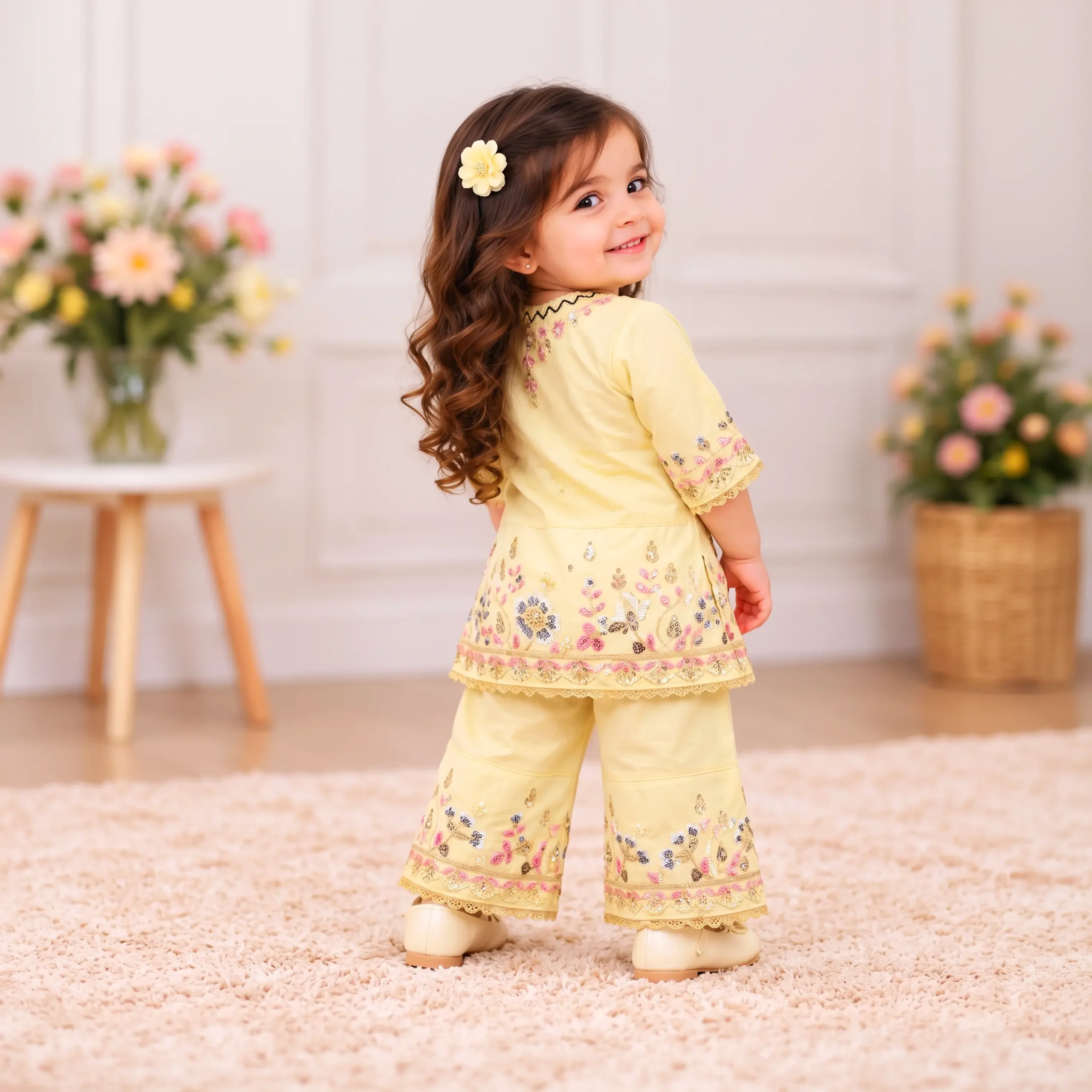 Floral Embroidered Kurti & Palazzo Set - Image 3