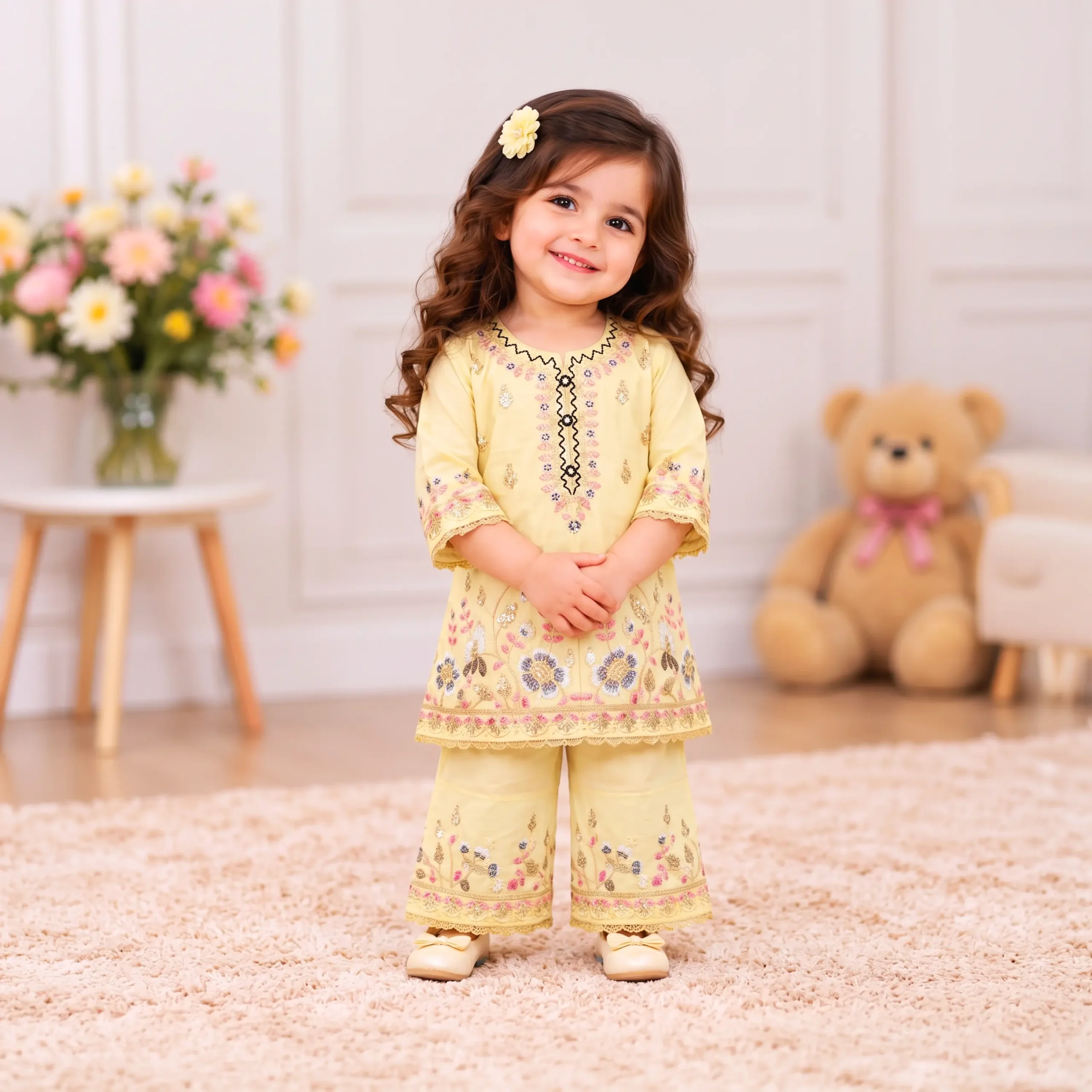 Floral Embroidered Kurti & Palazzo Set