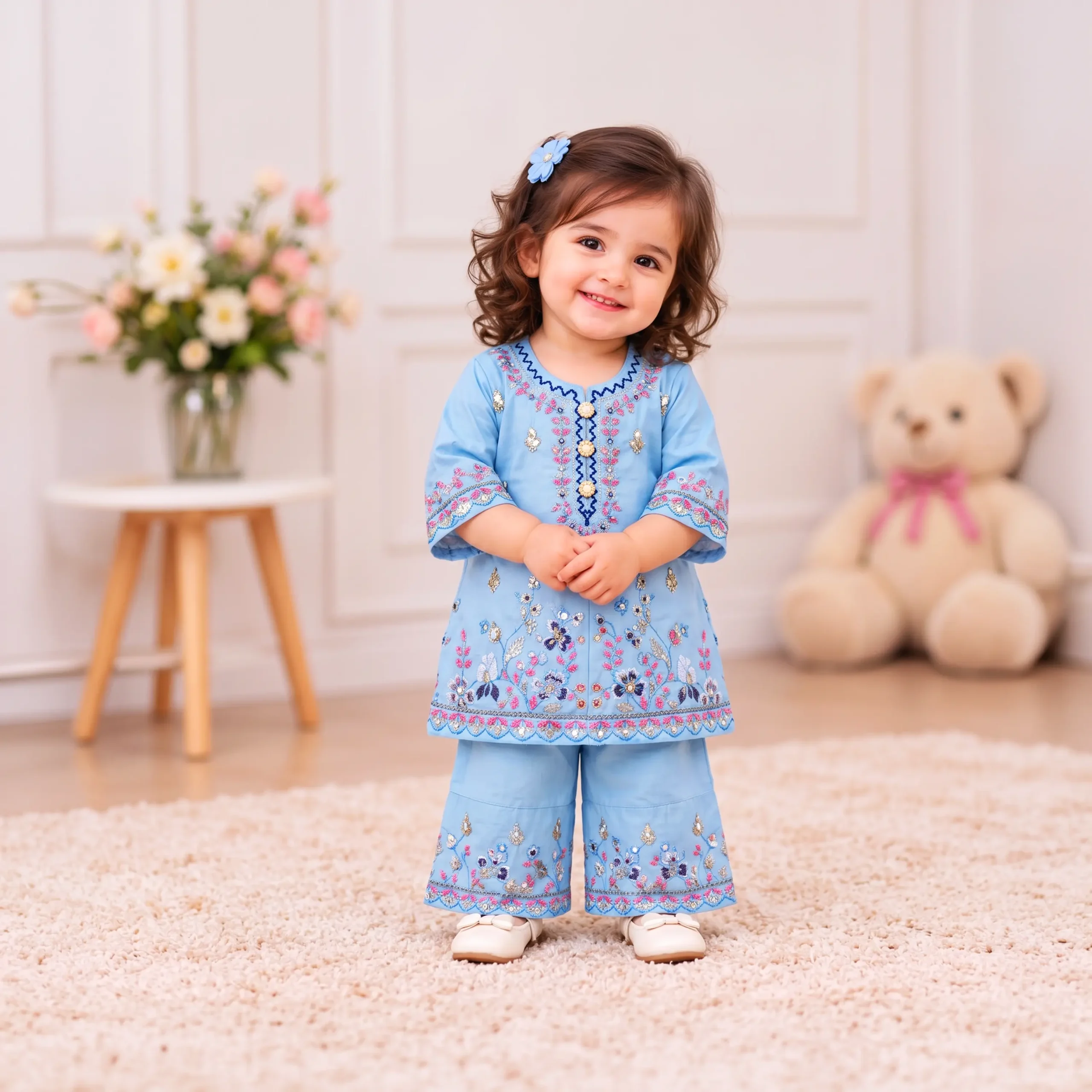 Floral Embroidered Kurti & Palazzo Set - Image 11