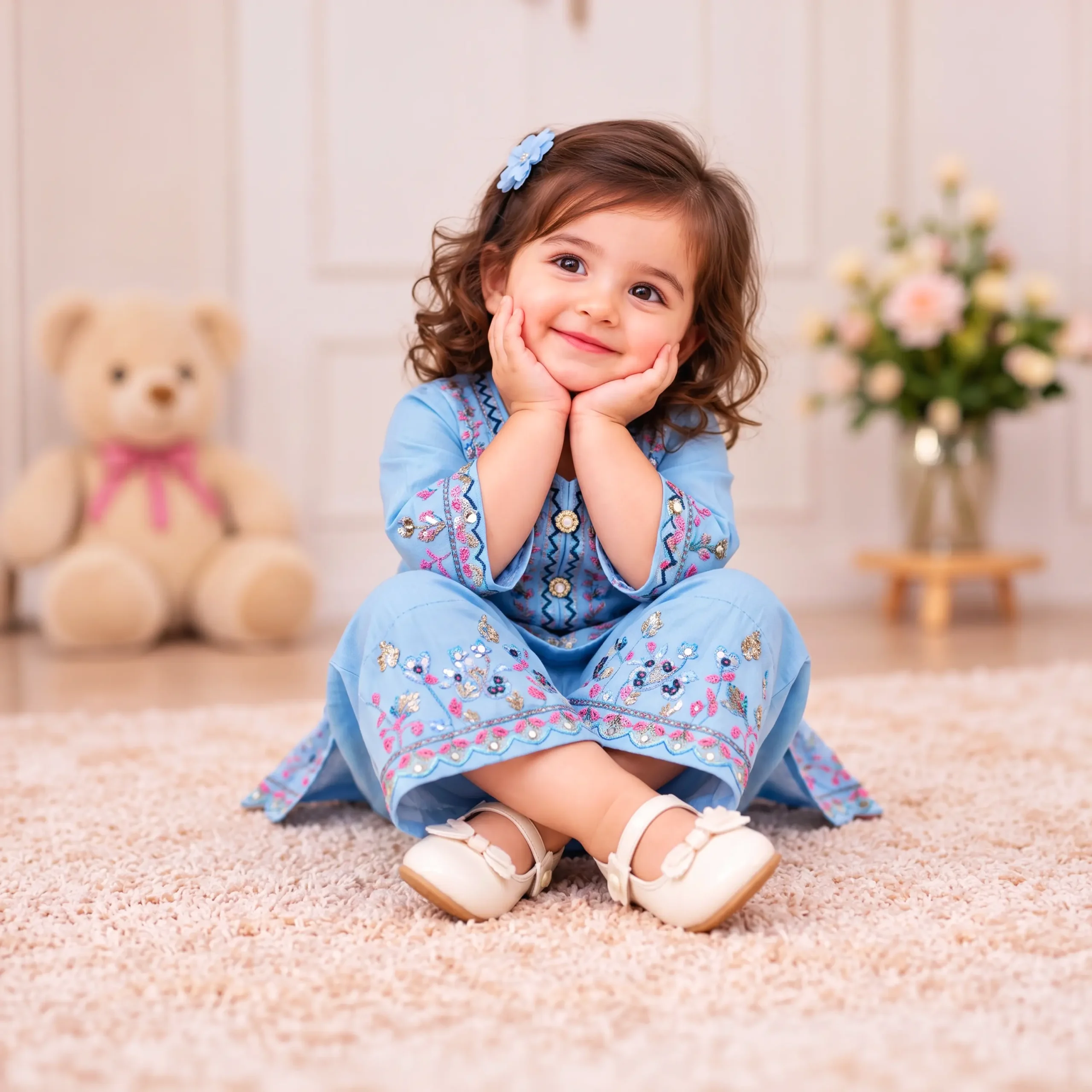 Floral Embroidered Kurti & Palazzo Set - Image 10