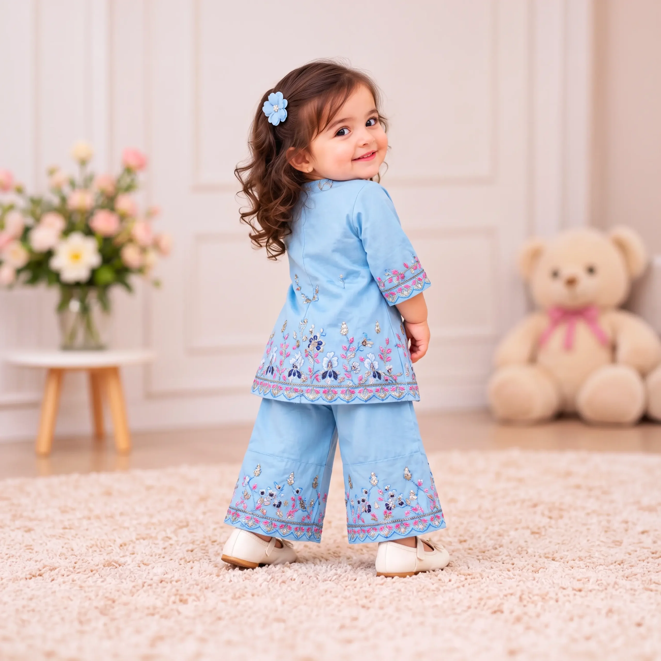 Floral Embroidered Kurti & Palazzo Set - Image 9