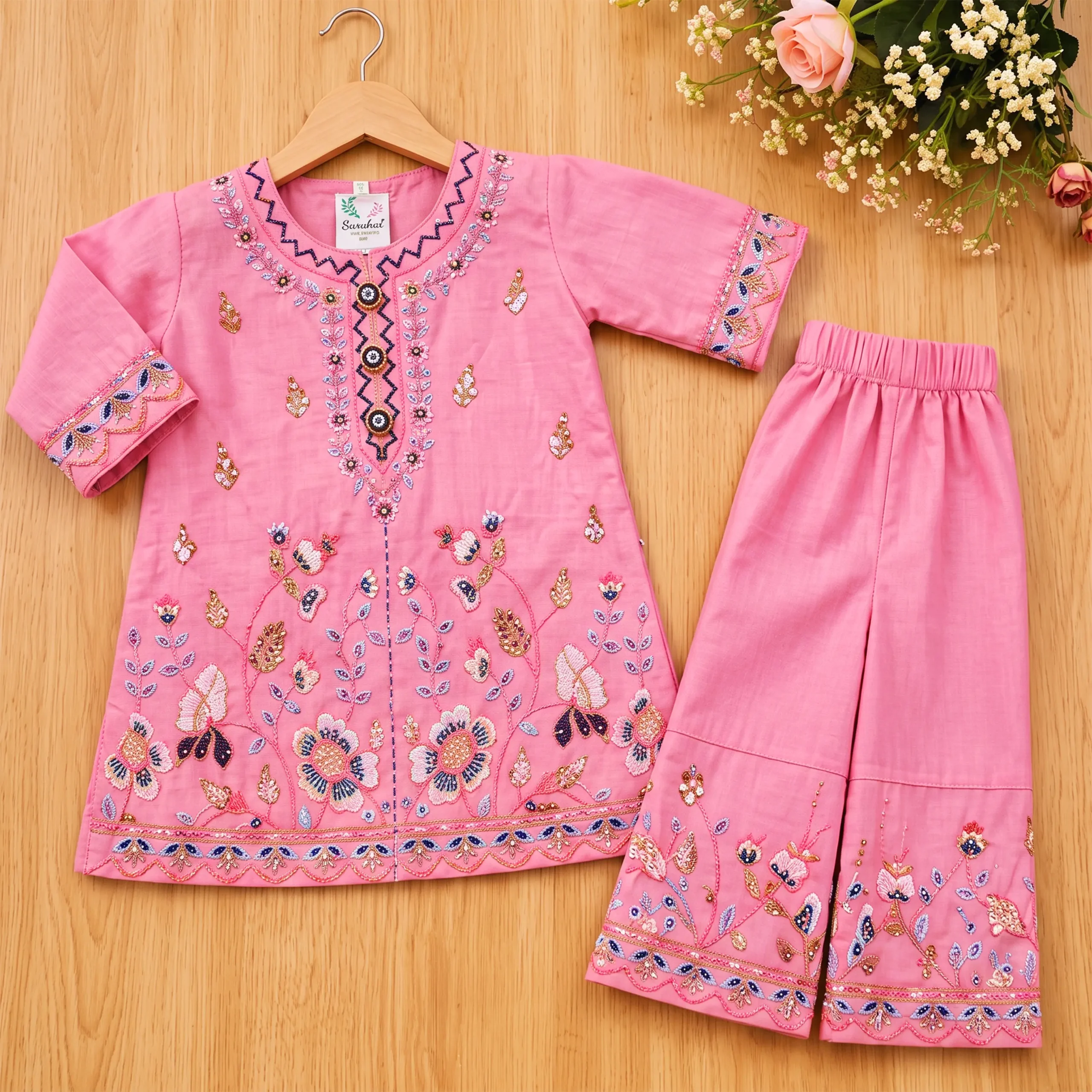 Floral Embroidered Kurti & Palazzo Set - Image 8