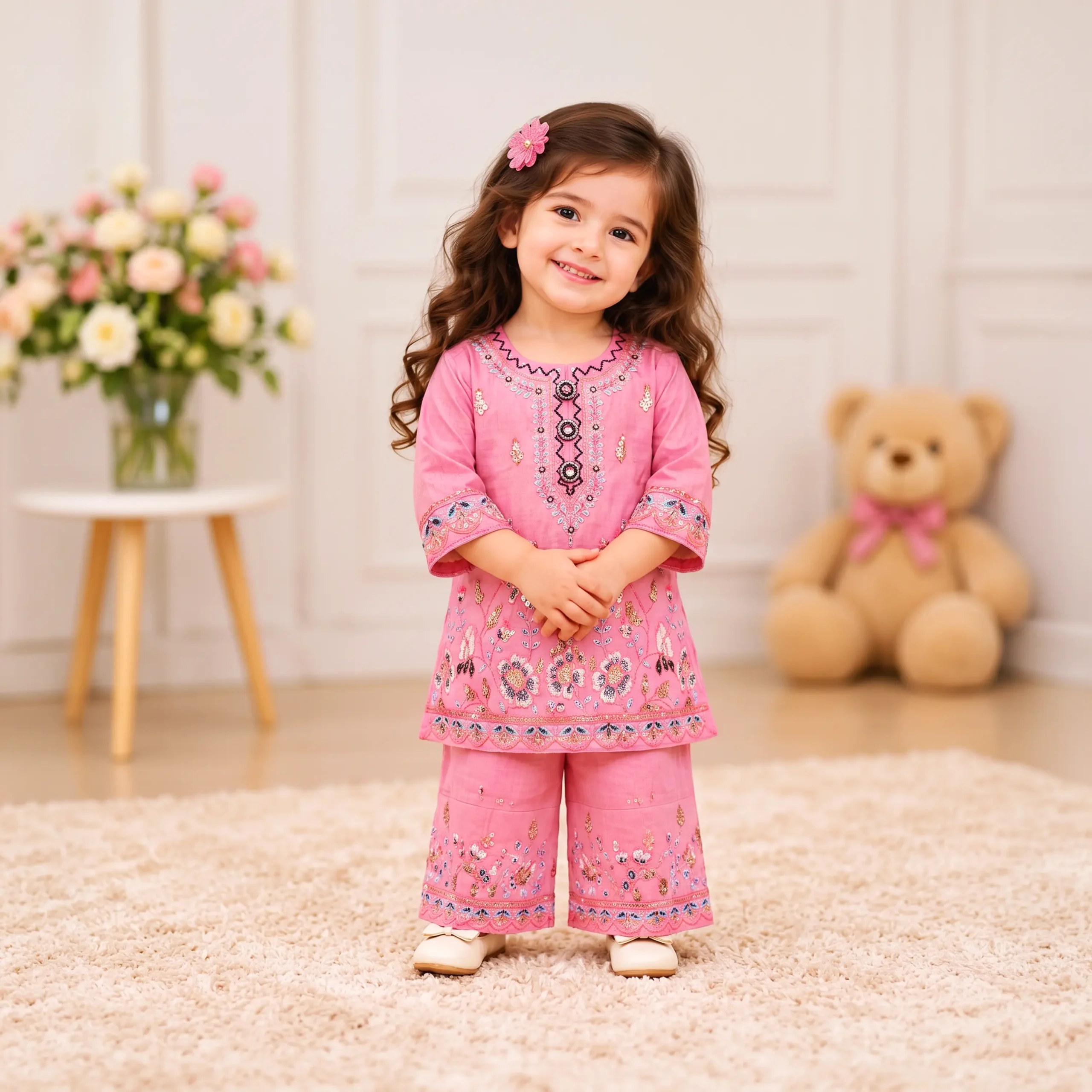 Floral Embroidered Kurti & Palazzo Set - Image 7