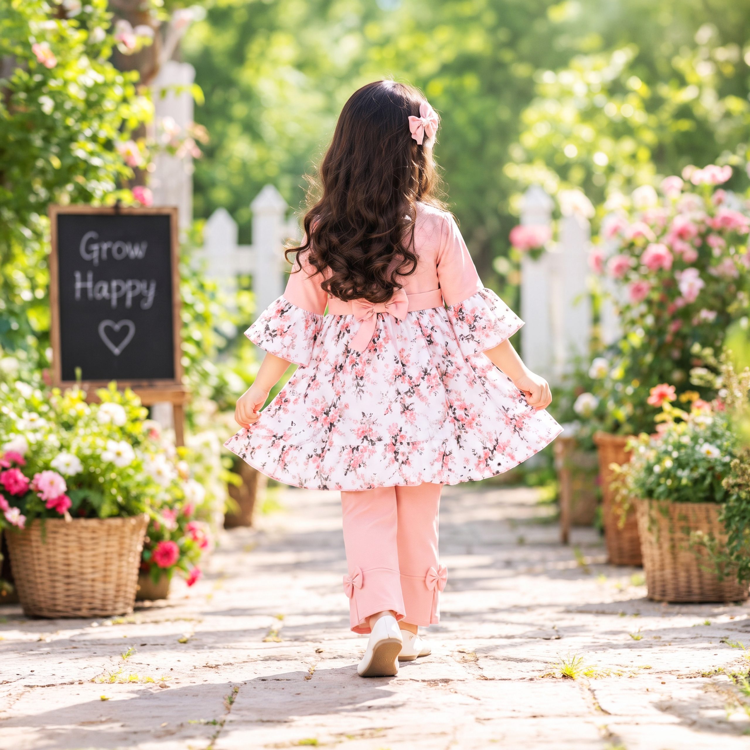 Floral Print Frock & Bow-Accent Trouser Set - Image 11