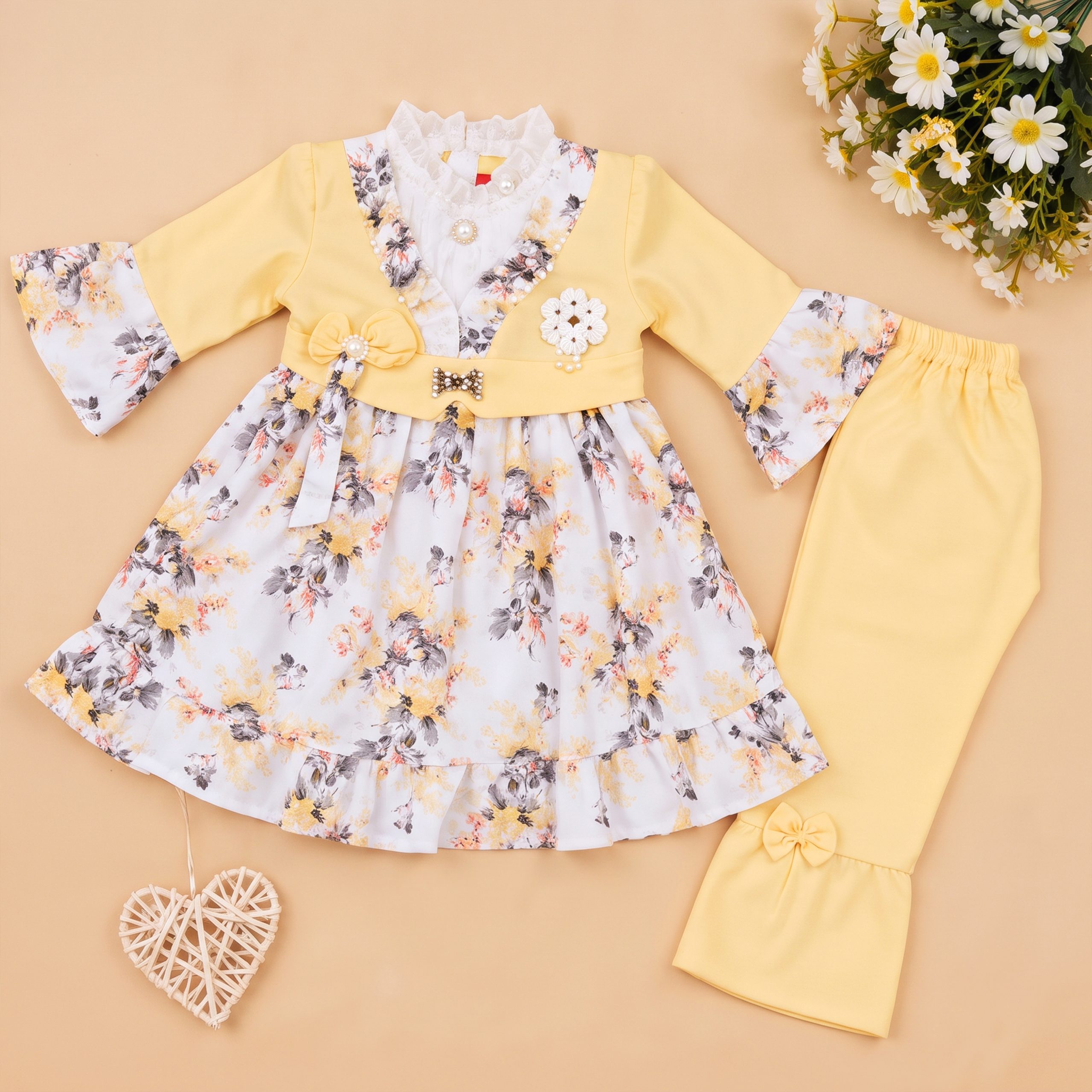 Floral Print Frock & Bow-Accent Trouser Set - Image 2