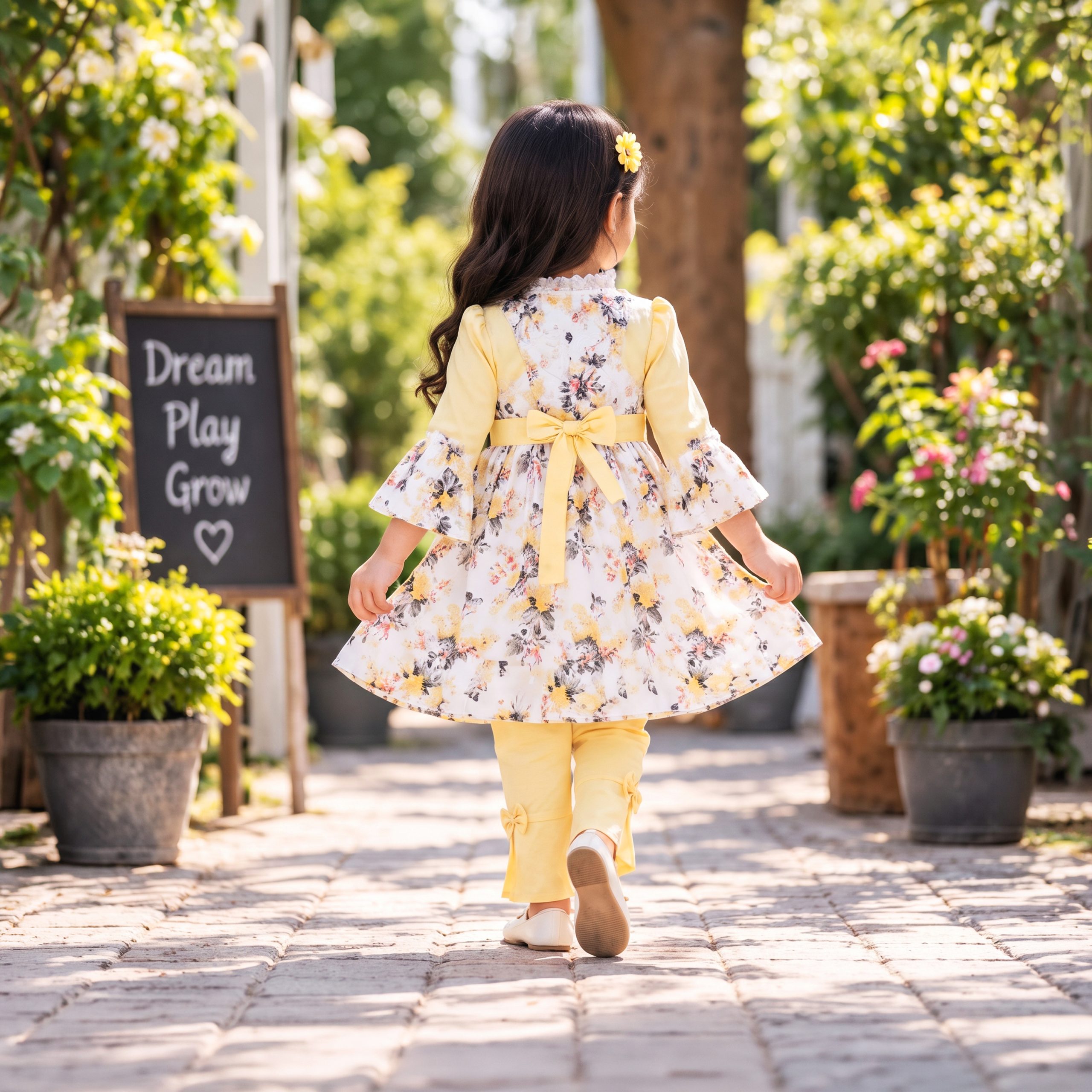 Floral Print Frock & Bow-Accent Trouser Set - Image 4