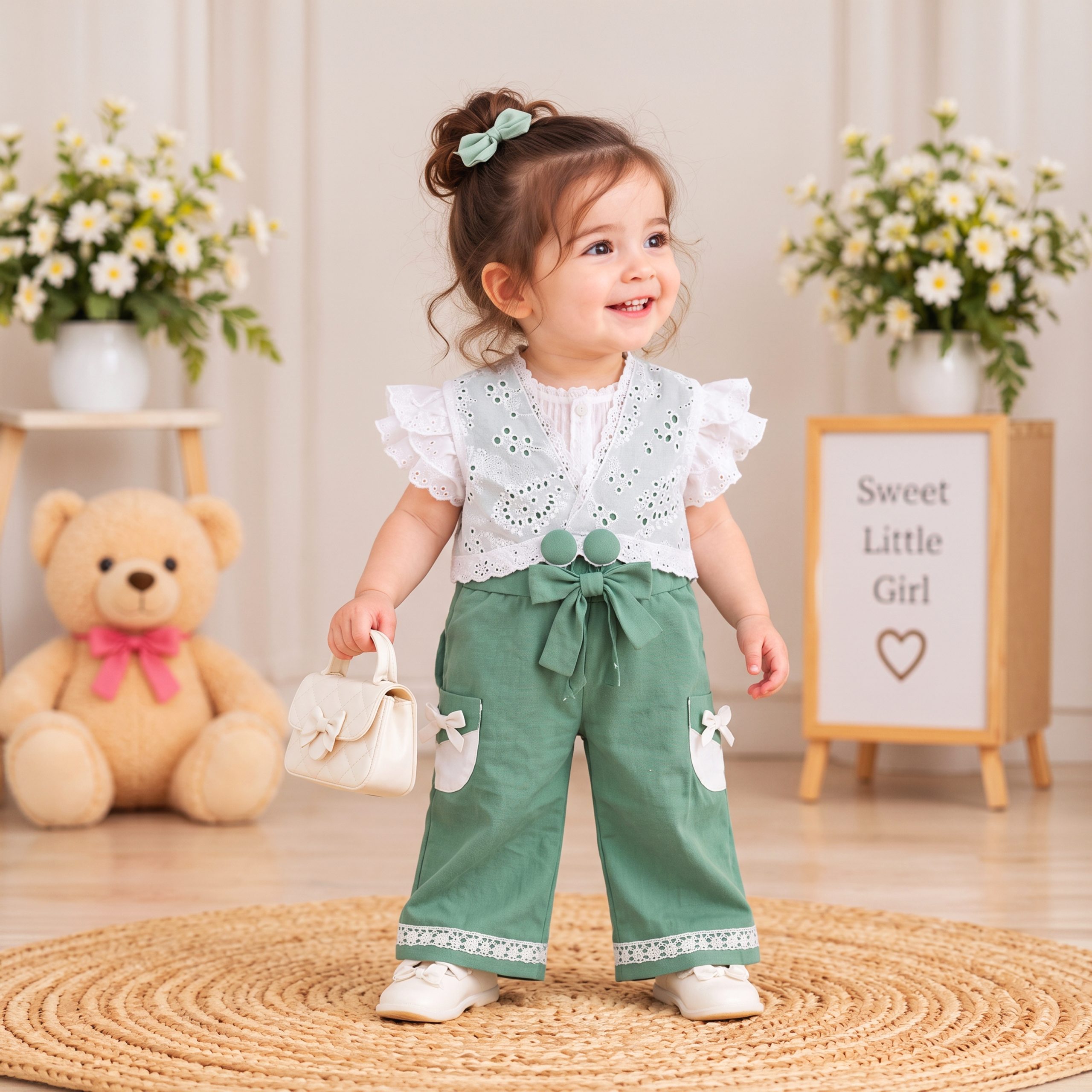 Flutter Sleeve Top & Bow Trousers Set