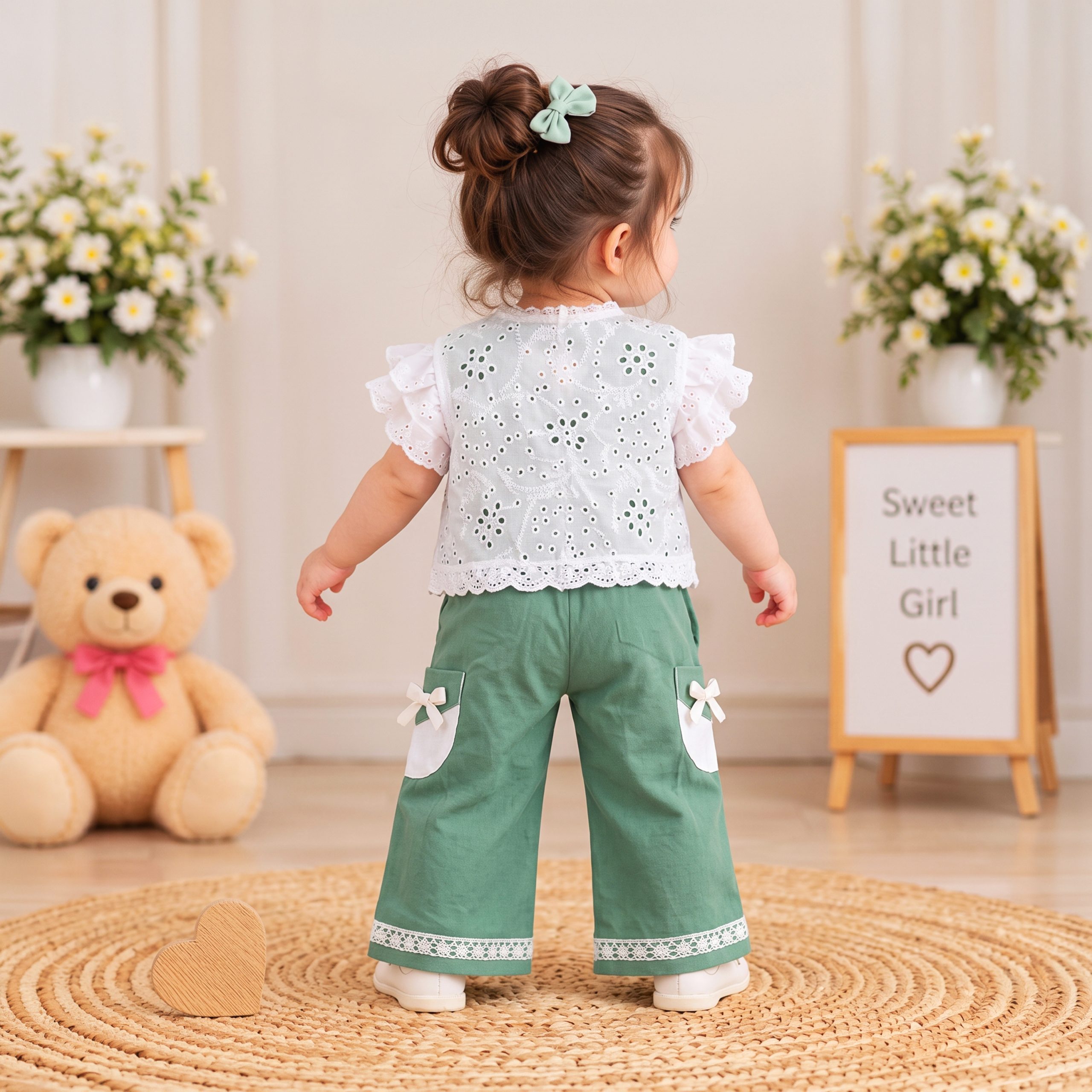 Flutter Sleeve Top & Bow Trousers Set - Image 2