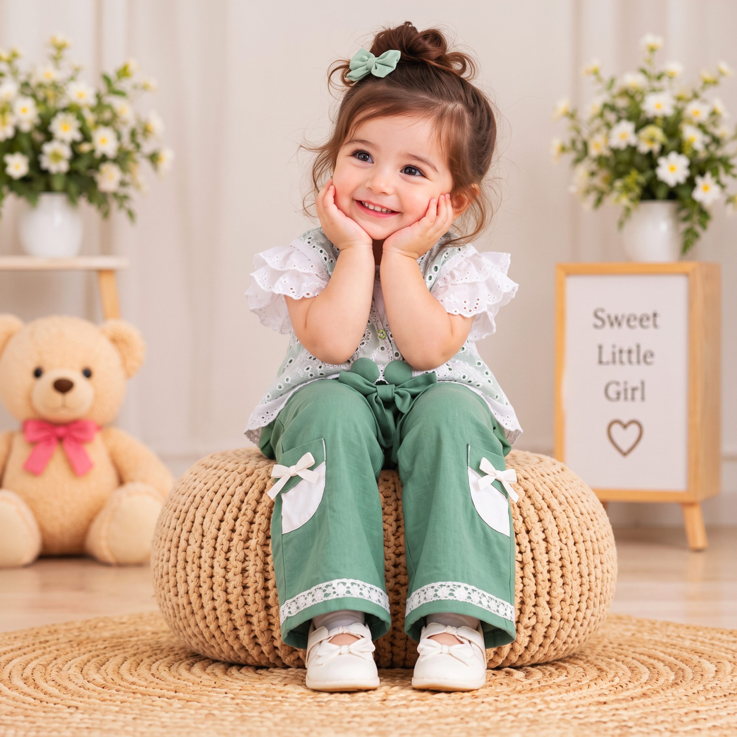 Flutter Sleeve Top & Bow Trousers Set - Image 3