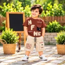 Graphic Printed T-Shirt & Beige Cargo Shorts Set