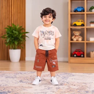 Graphic T-Shirt & Rust Brown Shorts Set