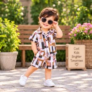 Patchwork Print Short-Sleeve Shirt & Shorts Set