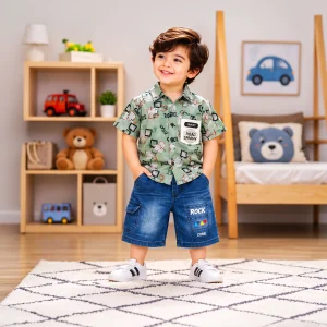 Printed Short-Sleeve Shirt & Cargo Shorts Set