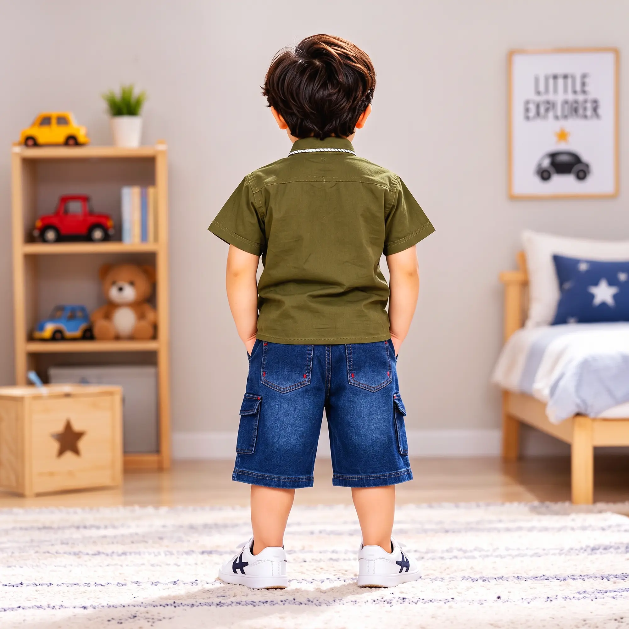 Short-Sleeve Button-Up Shirt & Denim Shorts Set - Image 4
