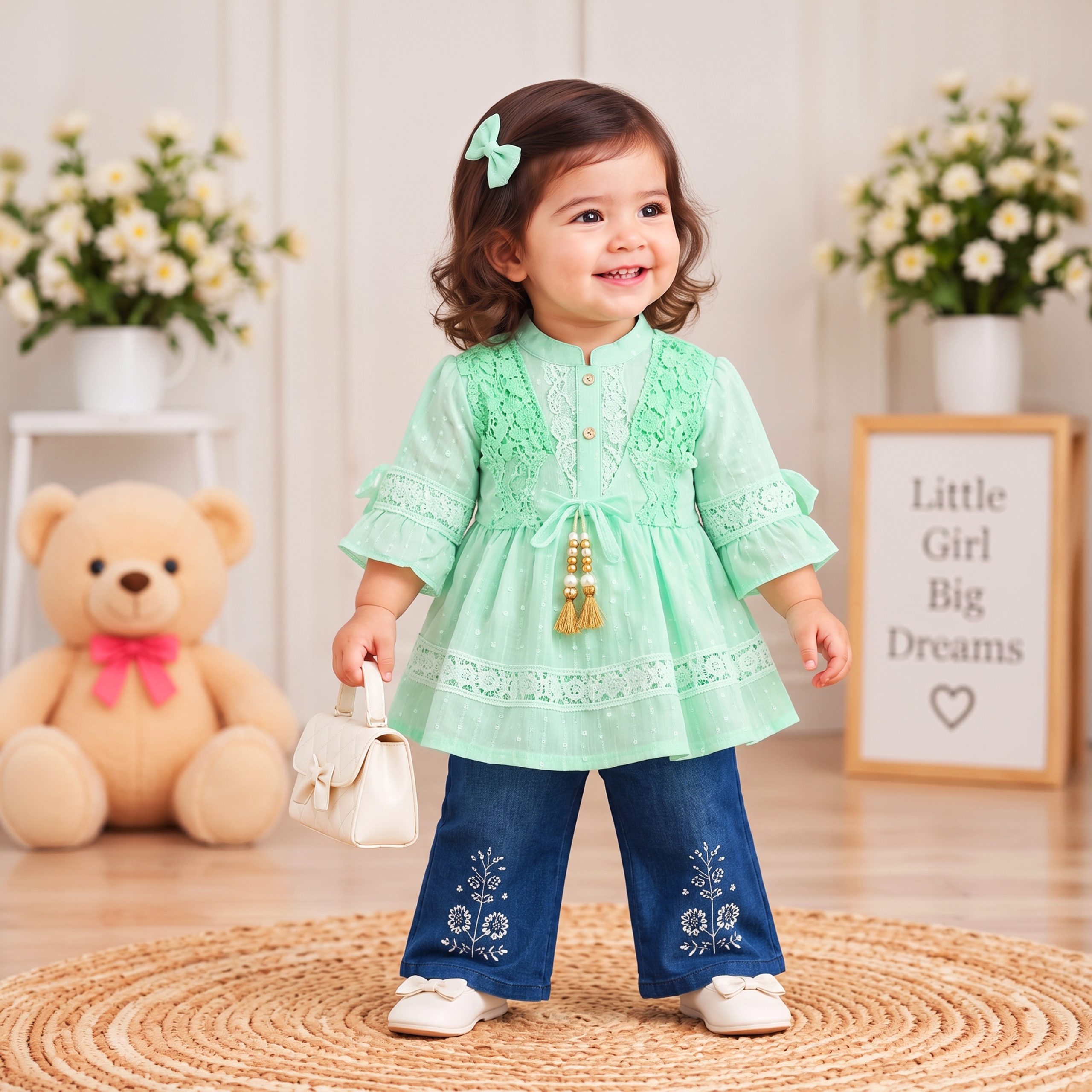 Tassel & Lace Embroidered Frock Set - Image 5