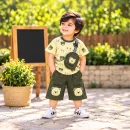Yellow Bear Printed T-Shirt & Olive Green Shorts Set with Crossbody Bag