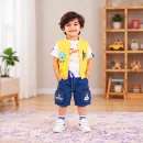 Graphic T-Shirt with Layered Jacket & Shorts Set
