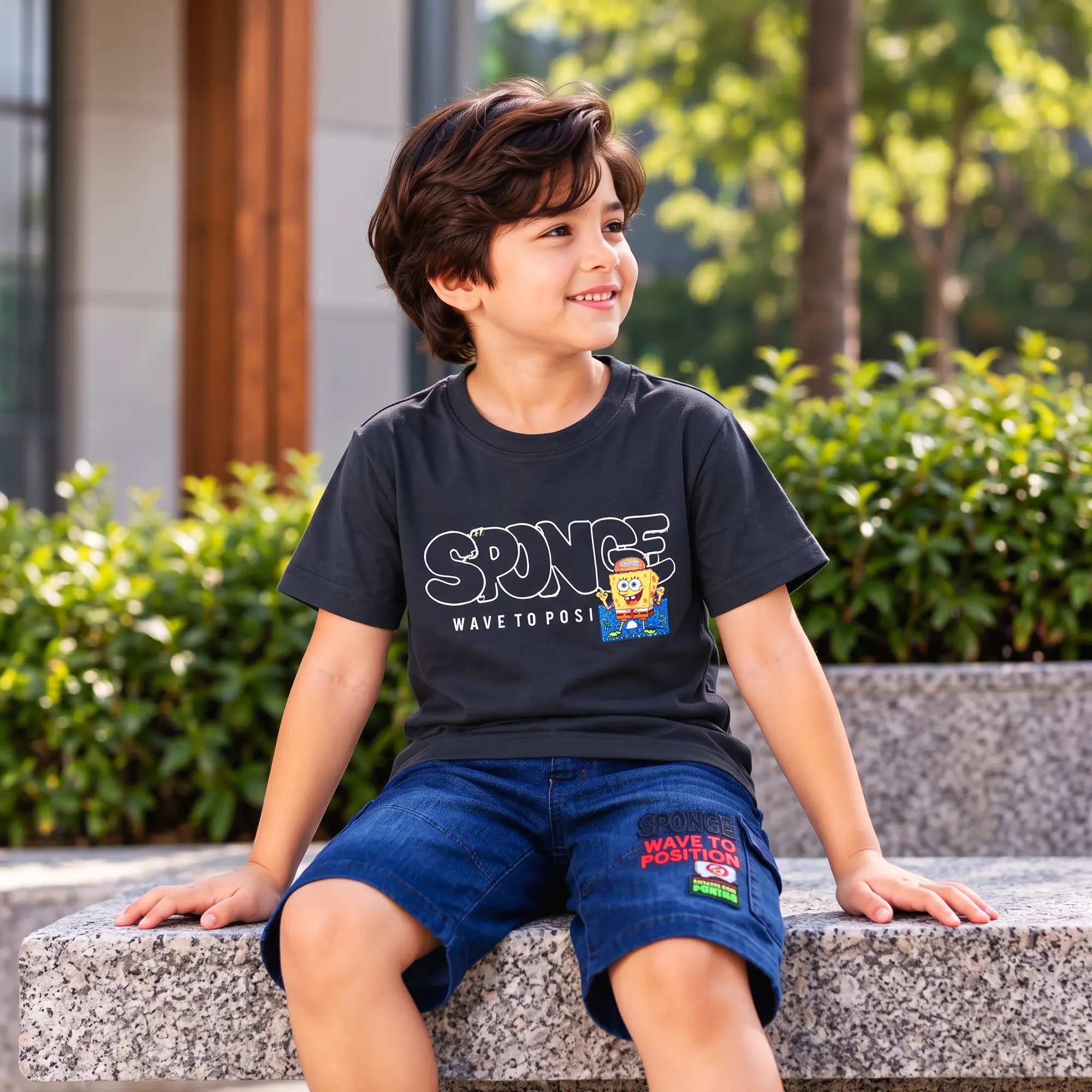 T-Shirt & Denim Cargo Shorts Set - Image 2