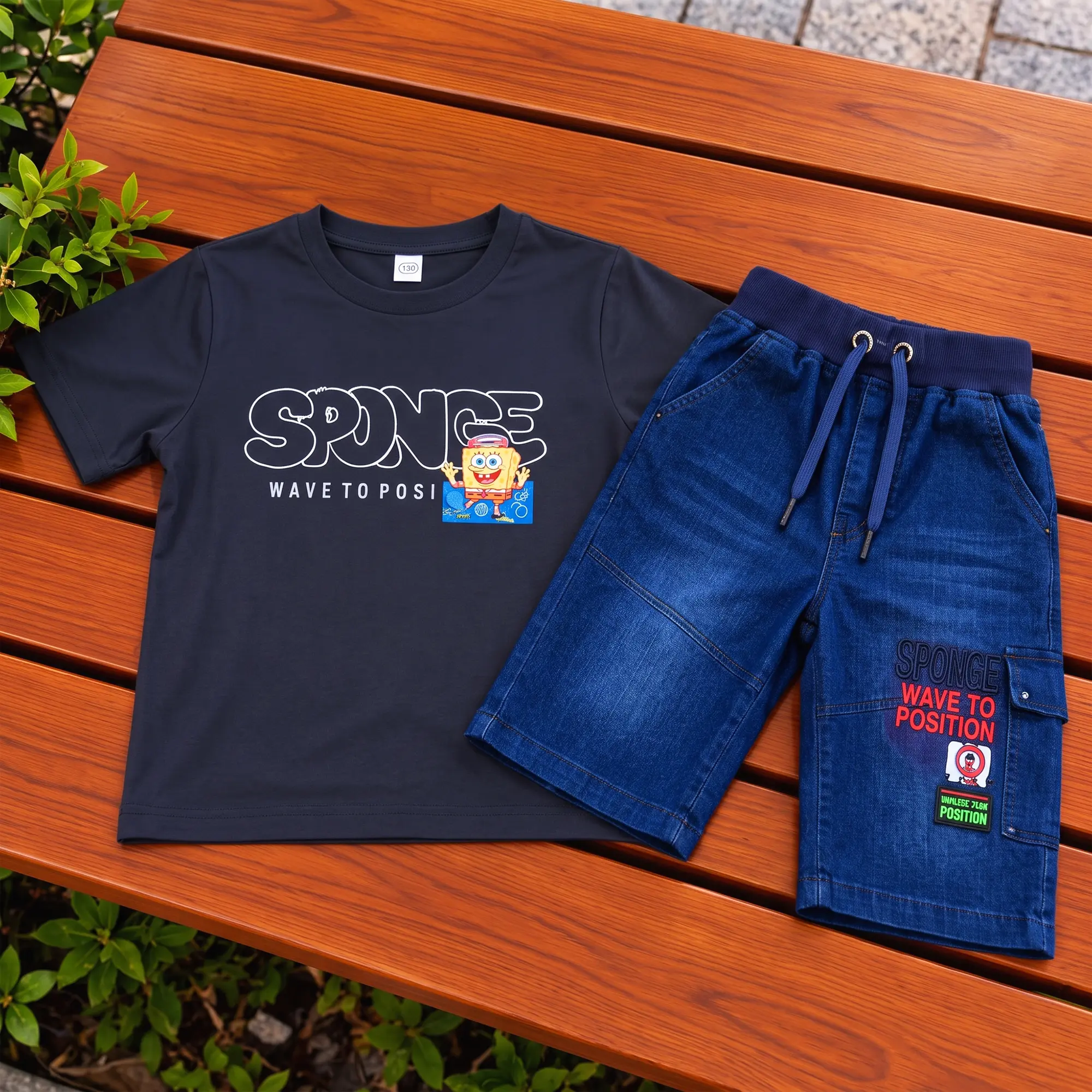 T-Shirt & Denim Cargo Shorts Set - Image 4