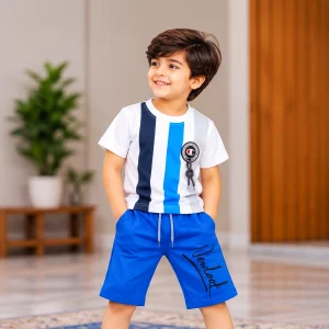 Vertical Striped T-Shirt & Drawstring Shorts Set
